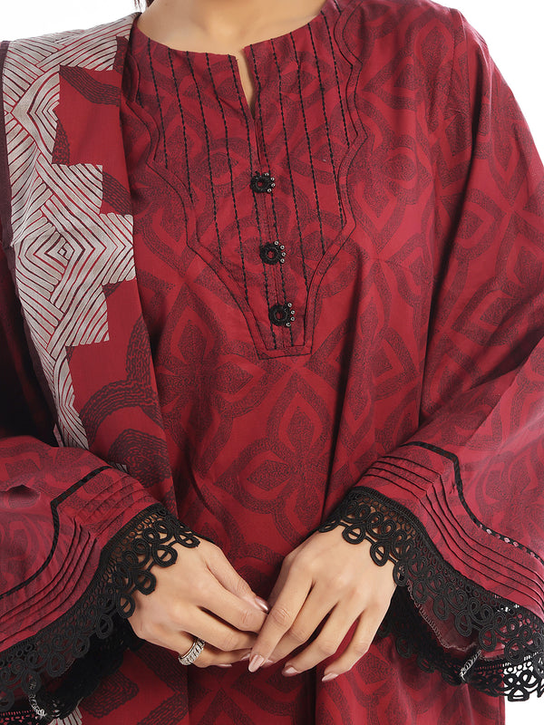 3PC Embroidered Pret & Unstitched Suit Lawn Rust
