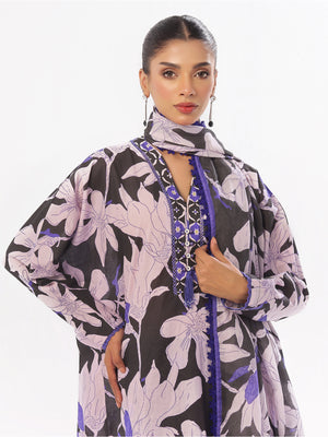 3Pc Printed Pret & Unstitched Suit Swiss Lawn Black & Blue