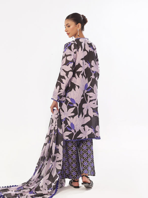 3Pc Printed Pret & Unstitched Suit Swiss Lawn Black & Blue