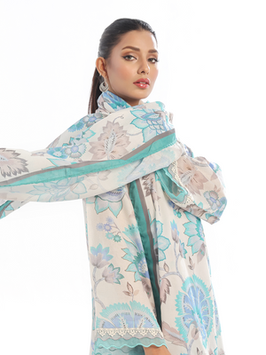 3Pc Printed Pret & Unstitched Suit Masoori Lawn Blue