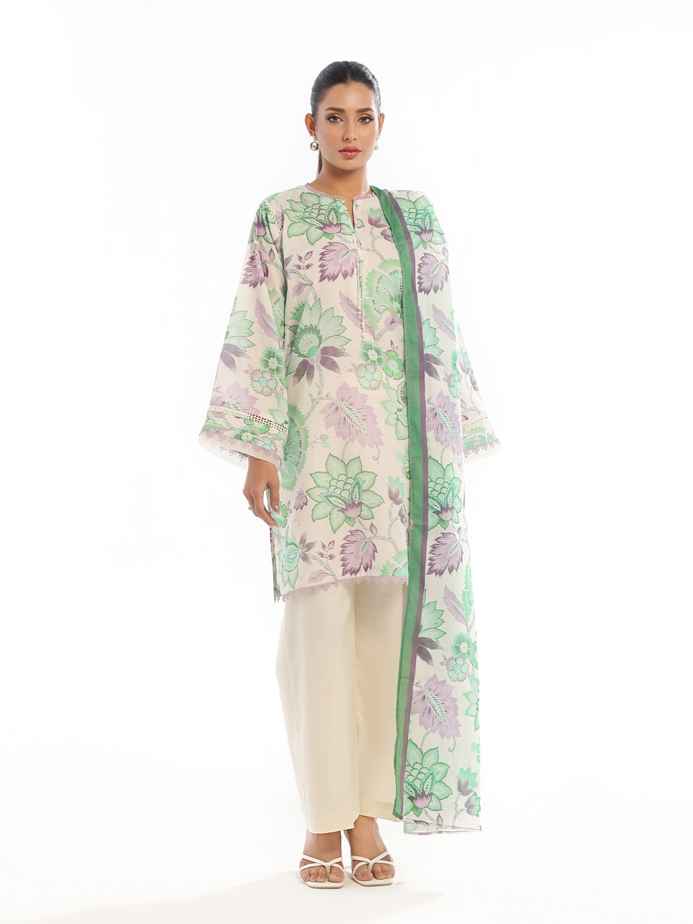 3Pc Printed Pret & Unstitched Suit Masoori Lawn Green