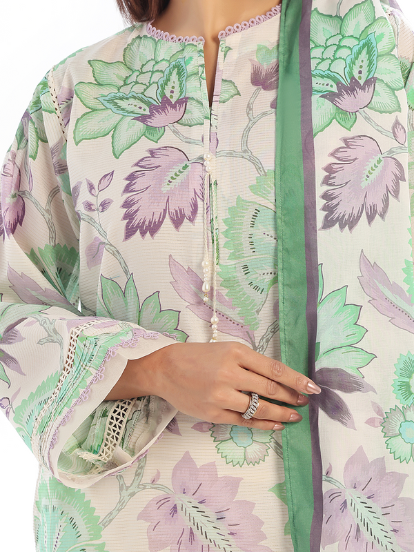 3Pc Printed Pret & Unstitched Suit Masoori Lawn Green