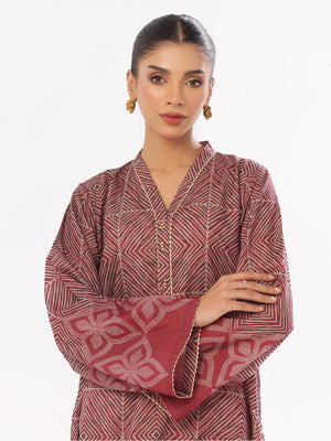 1Pc Printed Pret & Unstitched Kurti Masoori Lawn Maroon