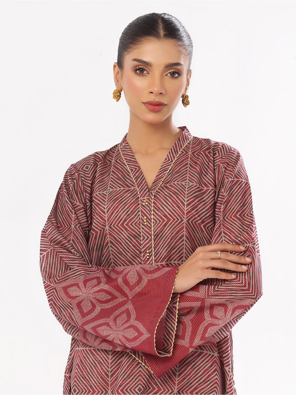 1Pc Printed Pret & Unstitched Kurti Masoori Lawn Maroon