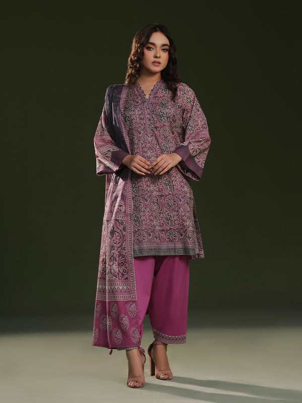 3Pc Printed Pret Suit Cambric Magenta - OW3P-2411015