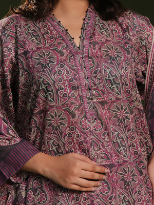 3Pc Printed Pret Suit Cambric Magenta - OW3P-2411015