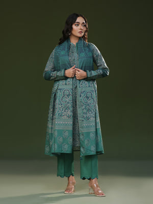 3Pc Printed Pret Suit Cambric Green - OW3P-2411016