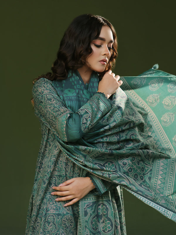 3Pc Printed Pret Suit Cambric Green - OW3P-2411016