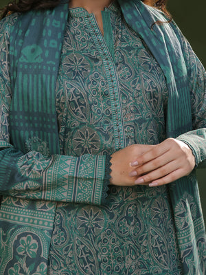 3Pc Printed Pret Suit Cambric Green - OW3P-2411016