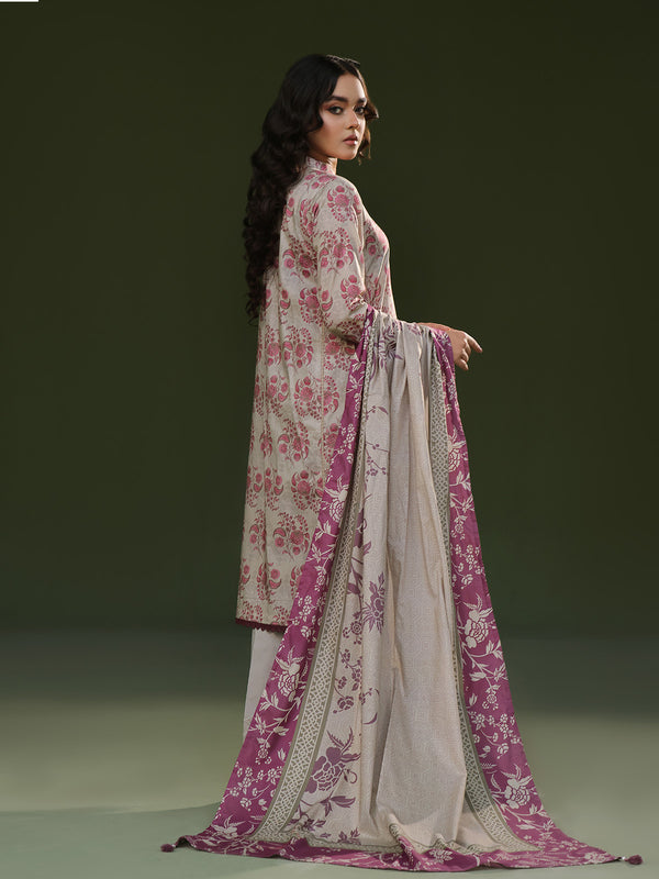 3Pc Printed Pret Suit Cambric Beige - OW3P-2411019