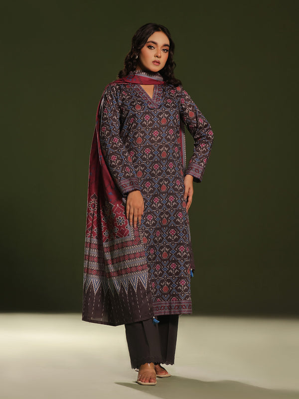 3Pc Printed Pret Suit Cambric Charcoal - OW3P-2411017