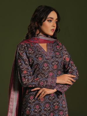 3Pc Printed Pret Suit Cambric Charcoal - OW3P-2411017