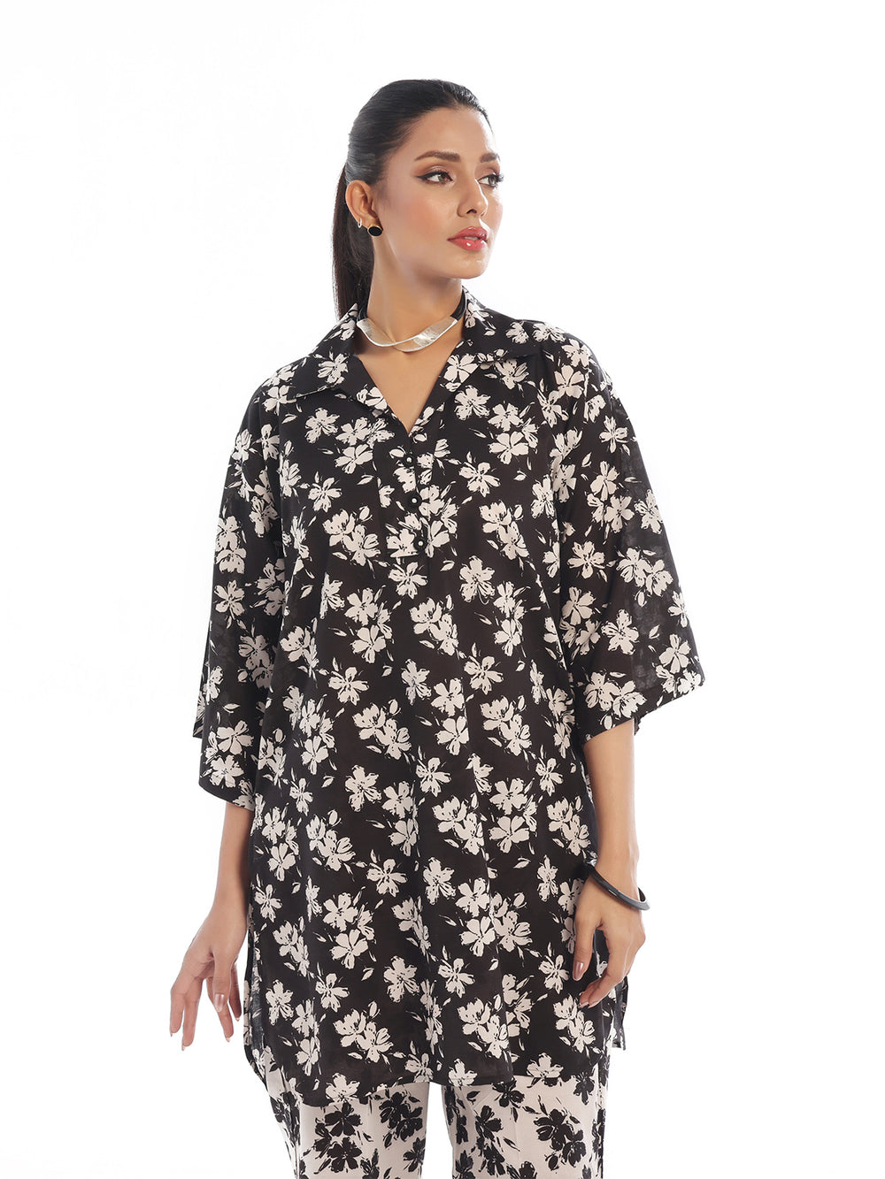 2Pc Printed Pret & unstitched Shirt Trouser Swiss Lawn Black