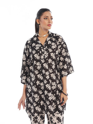 2Pc Printed Pret & unstitched Shirt Trouser Swiss Lawn Black