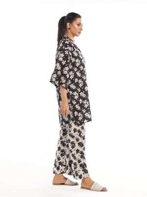2Pc Printed Pret & unstitched Shirt Trouser Swiss Lawn Black