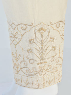 Women Natural Cream Yarn Dyed Trouser - OWESP-1901219-A