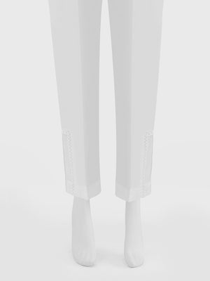 Women White Silk Blend Trouser - OWSP-2208028-1