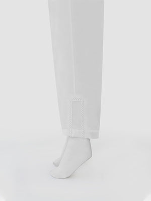 Women White Silk Blend Trouser - OWSP-2208028-1