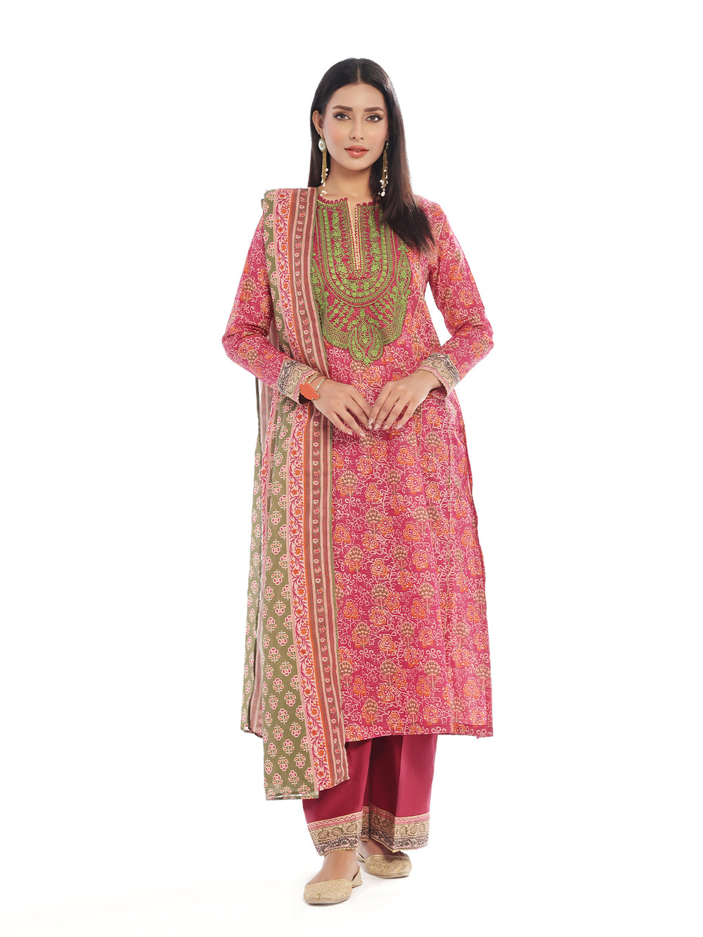 3Pc Embroidered Pret & Unstitched Suit Masoori Lawn Maroon