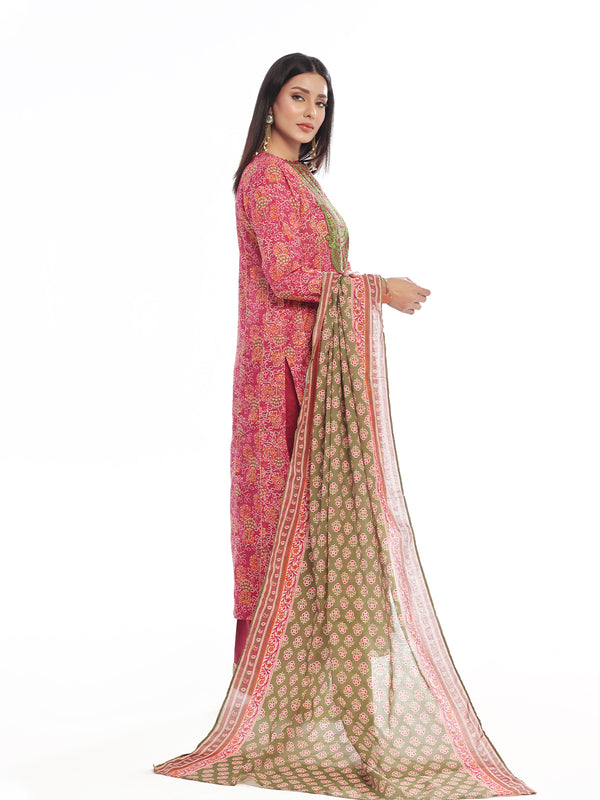 3Pc Embroidered Pret & Unstitched Suit Masoori Lawn Maroon