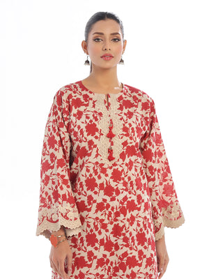 2Pc Embroidered Pret & Unstitched Shirt Trouser Lawn Red