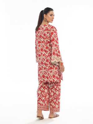 2Pc Embroidered Pret & Unstitched Shirt Trouser Lawn Red