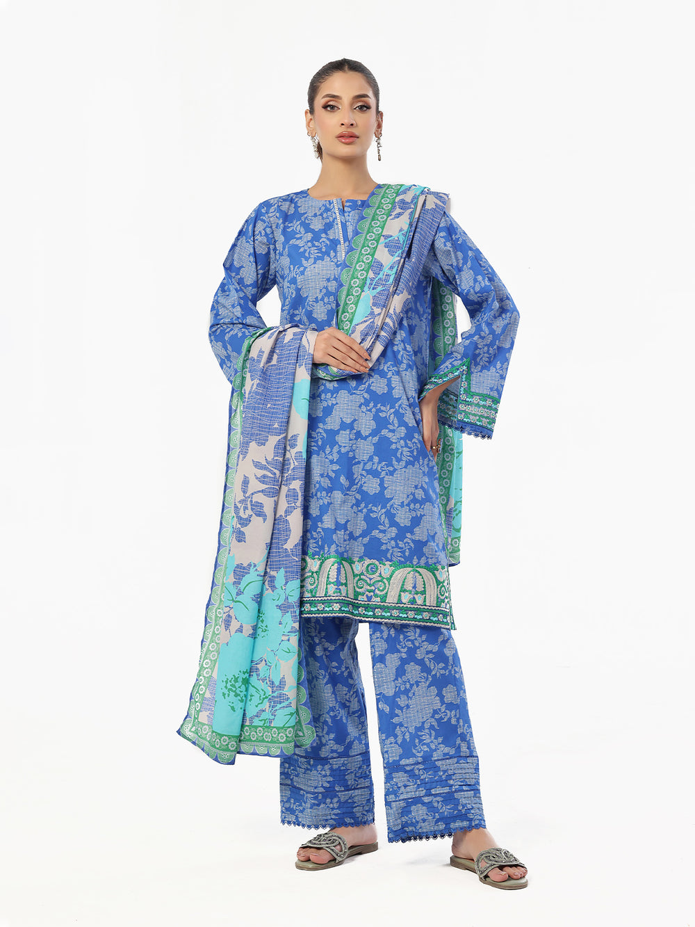 3PC Embroidered Pret & Unstitched Suit Lawn Blue