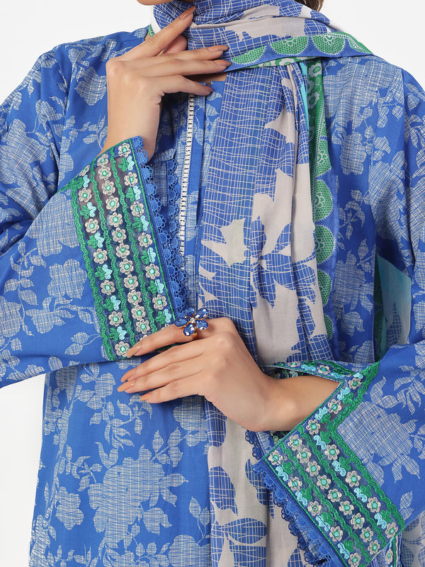 3PC Embroidered Pret & Unstitched Suit Lawn Blue
