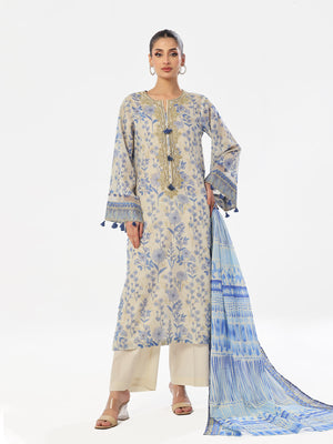 3PCs Embroidered Pret & Unstitched Suit Masoori Lawn Blue
