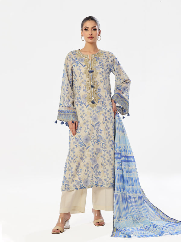 3PCs Embroidered Pret & Unstitched Suit Masoori Lawn Blue
