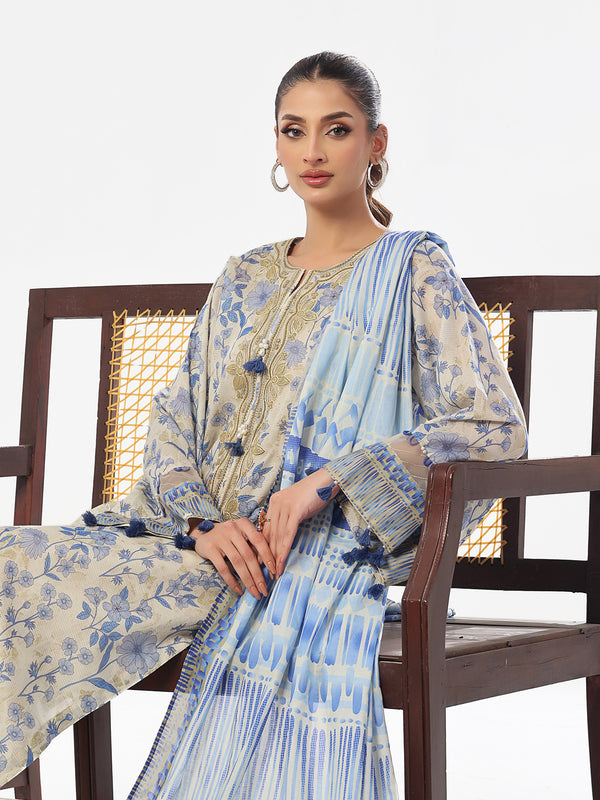 3PCs Embroidered Pret & Unstitched Suit Masoori Lawn Blue