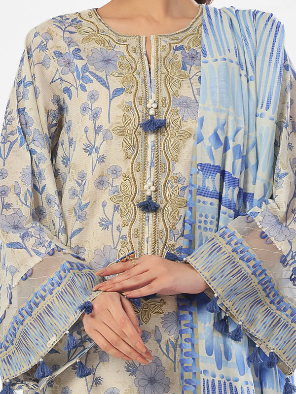 3PCs Embroidered Pret & Unstitched Suit Masoori Lawn Blue