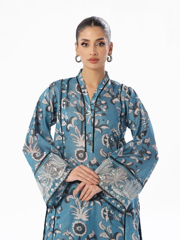 2Pc Embroidered Pret & Unstitched Shirt Trouser Maisoori Lawn Blue