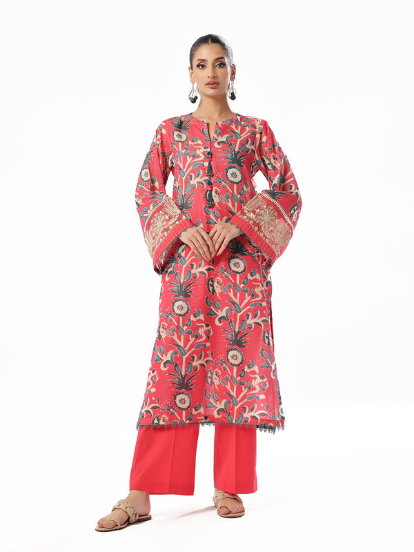 2Pc Embroidered Pret & Unstitched Shirt Trouser Maisoori Lawn Pink & Red