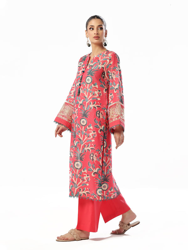 2Pc Embroidered Pret & Unstitched Shirt Trouser Maisoori Lawn Pink & Red