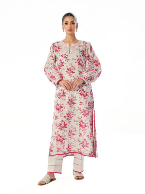 2Pc Embroidered Pret & Unstitched Shirt Trouser Maisoori Lawn White & Pink