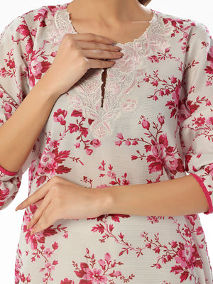 2Pc Embroidered Pret & Unstitched Shirt Trouser Maisoori Lawn White & Pink