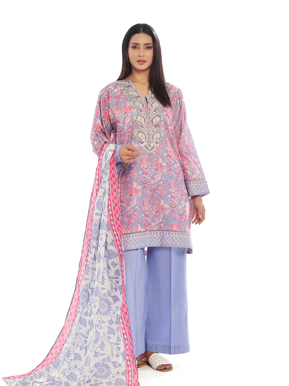 3Pc Embroidered Pret & Unstitched Suit Masoori Lawn Grey