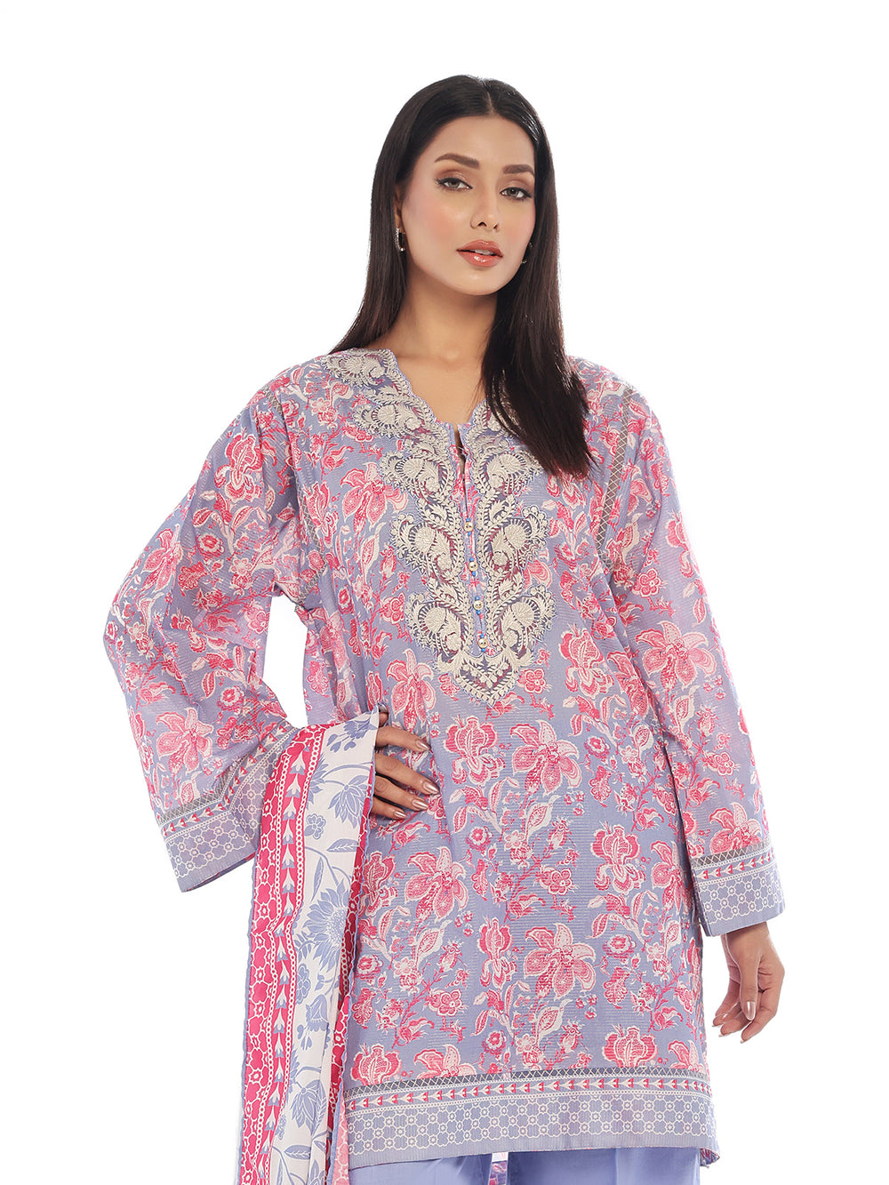 3Pc Embroidered Pret & Unstitched Suit Masoori Lawn Grey