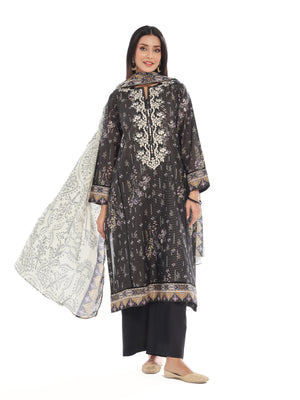 2Pc Embroidered Pret Shirt Dupatta Masoori Lawn Black - OWE2P-2412038-1