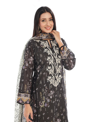2Pc Embroidered Pret Shirt Dupatta Masoori Lawn Black - OWE2P-2412038-1