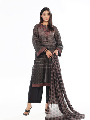 3PCs Embroidered Pret & Unstitched Masoori Lawn Black
