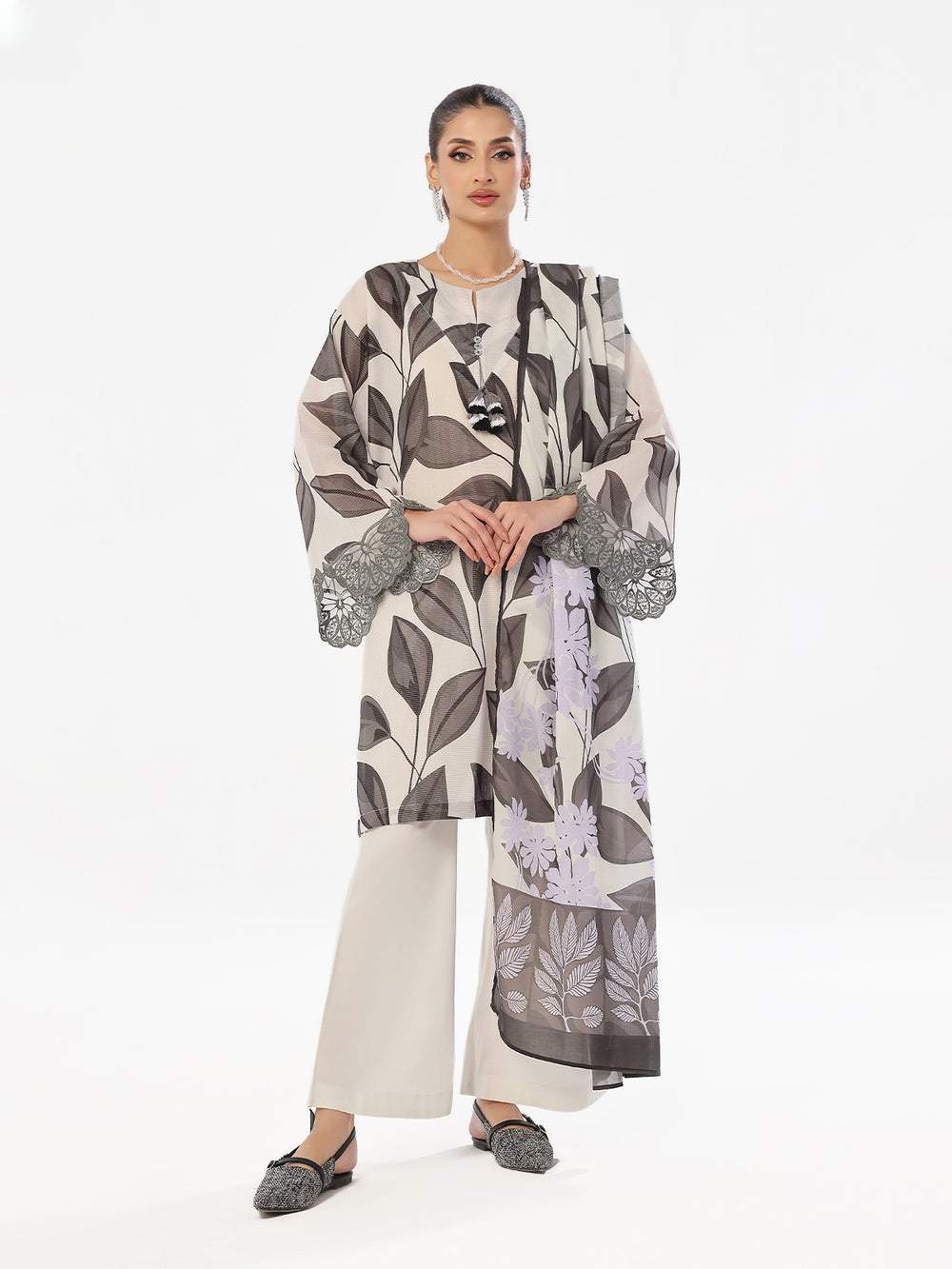 3Pc Embroidered Pret & Unstitched Suit Masoori Lawn Black & Grey