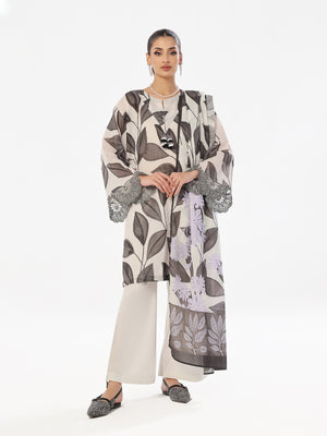3Pc Embroidered Pret & Unstitched Suit Masoori Lawn Black & Grey