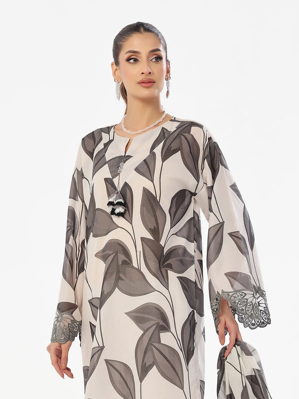 3Pc Embroidered Pret & Unstitched Suit Masoori Lawn Black & Grey