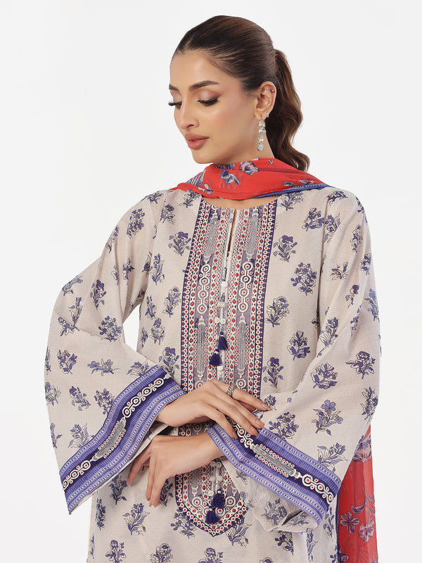 3Pc Embroidered Pret & Unstitched Suit Masoori Lawn Blue