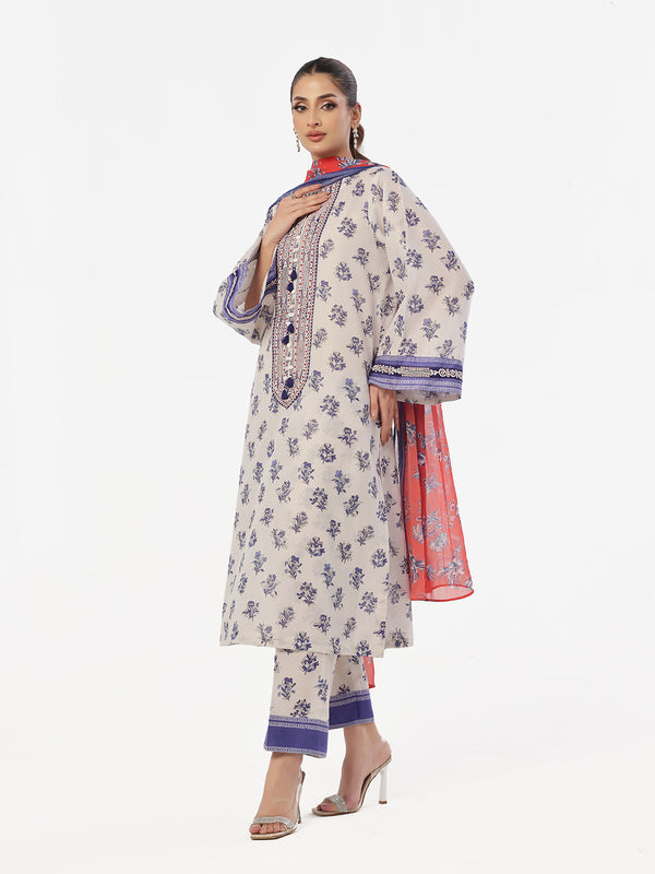 3Pc Embroidered Pret & Unstitched Suit Masoori Lawn Blue