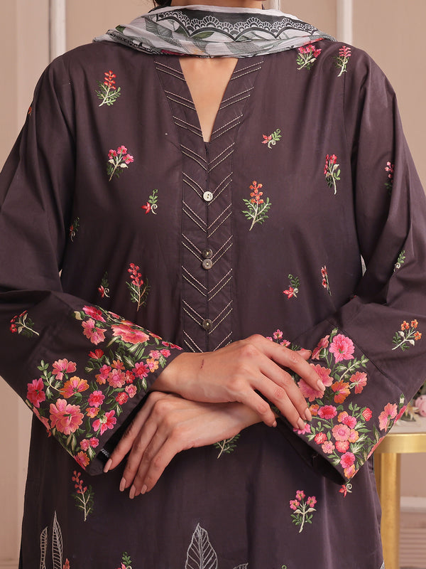 3PCs Embroidered Pret & Unstitched Suit Dyed Cambric Black