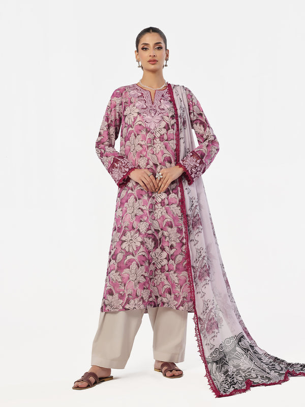 3Pc Embroidered Pret & Unstitched Suit Masoori Lawn Magenta