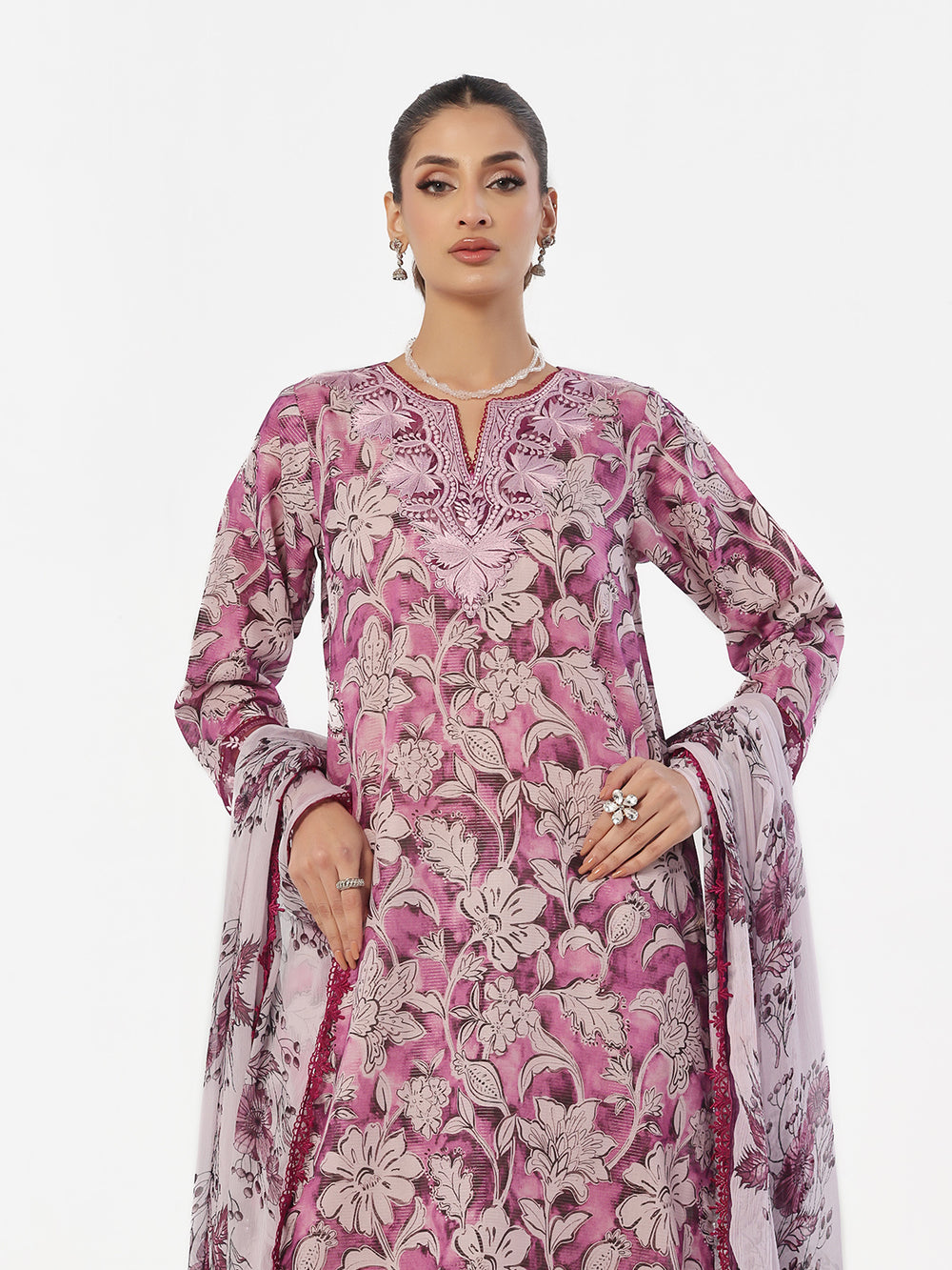 3Pc Embroidered Pret & Unstitched Suit Masoori Lawn Magenta
